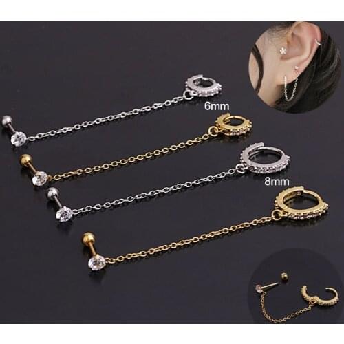 1PC 6MM/8MM New Vogue Helix Cartilage Tragus White Chain CZ Ear Piercing Huggie Hoop Earring Jewellery