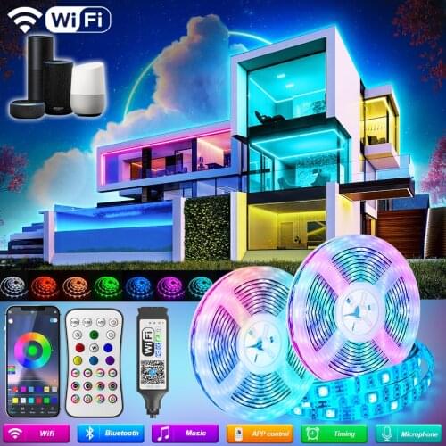 5M-30M WIFI LED Strip Lights Bluetooth RGB Led light 5050 SMD 2835 Flexible Waterproof Tape Diode Alexa Phone Control DC Adapter