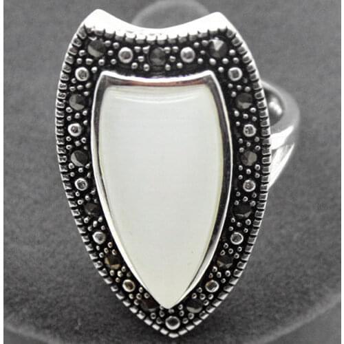 14*26mm VINTAGE NATURAL DROP WHITE OPALS 925 SILVER RING SIZE 7/8/9/10