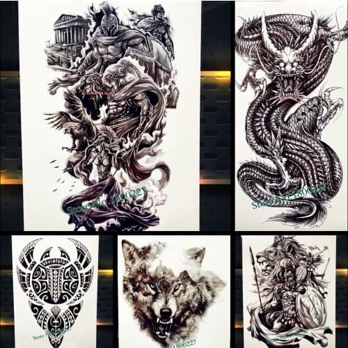 War Warrior Temporary Tattoo Greek Myth Hero of Sparta Waterproof Tattoo Sticker 21*15CM Fake Flash Body Art Arm Tatoo Men Women