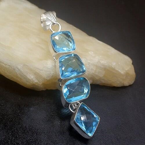 Gemstonefactory Jewelry Big Promotion Single Unique 925 Silver SPARKLING Sky Blue Topaz Lady Women Necklace Pendant 20210143