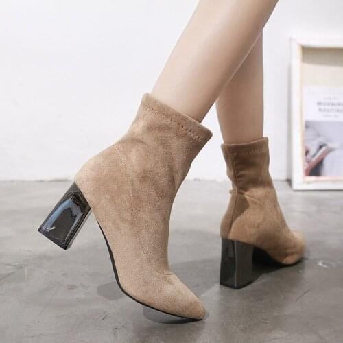 Women Boots British style flock velvet stretch boots casual fashion internal leather European and American all match