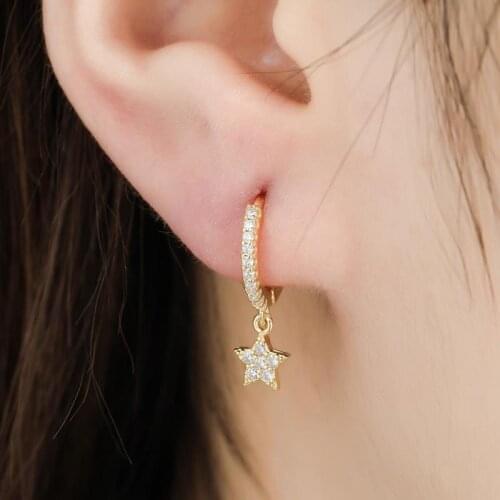 925 Sterling Silver Hoop Earrings Circle Star Small Hoop Earrings for Women Earring Girls Lady Fashion Jewelry Pendiente Plata