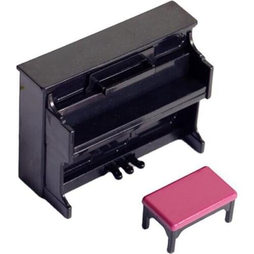 1/12 Doll Mini Furniture Plastic Piano With Stool Musical Instrument Model Doll Accessories Home Decor Children Toy Gift