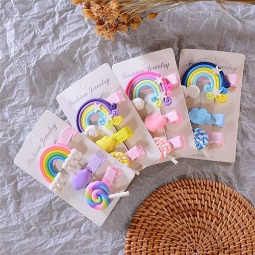 1 Set New Girls Cute Rainbow Star Flower Hairpins Children Sweet Hair Clips Barrette Hair Ornament Fashion Hair Accessories