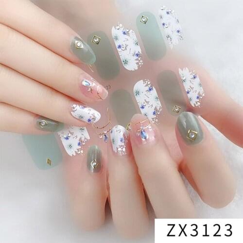 14tips Glitter Nail Stickers Full Cover Sticker for Nail Ins Design Nail Art Warps Adhesive Manicure Decorations for Women Girls