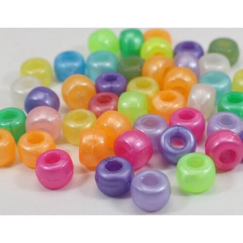 200 Mixed Pearlescent Color Acrylic Barrel Pony Beads 9X6mm for Kids Craft Kandi