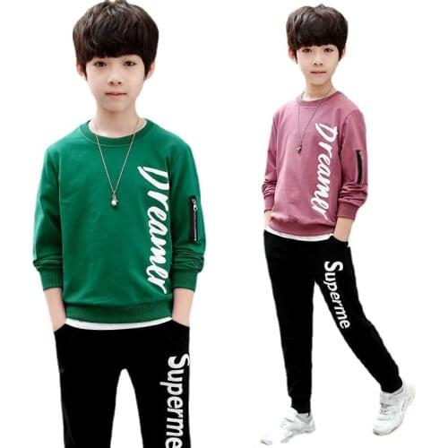 Kids Suits Childrens Wear Boys' Autumn Suit New Middle School Foreign Style Boys' Handsome Sweater+pant 4-14 Ages Sport Sets