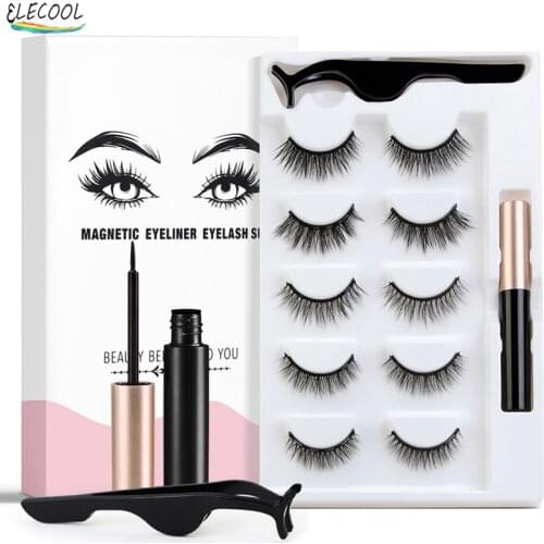 ELECOOL 3D Mink Magnetic Eyelashes Makeup Waterproof Lasting Magnetic Eyeliner Magnet Eyelashes Makeup Extension False Eyelashes