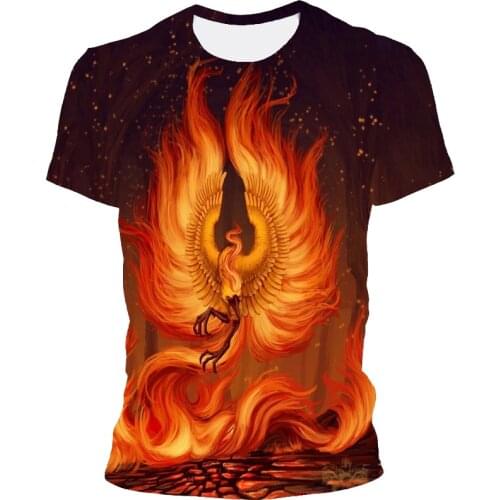 Fashion Phoenix mens and womens fashion short sleeve 3D printed t-shirt mens and womens hip hop Harajuku suit T-shirt