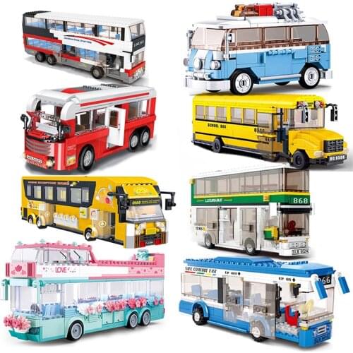 City Bus UK London Building Blocks School Double Vehicle Friends Wedding Car Traffic Bricks Station Girls Gifts toys technique