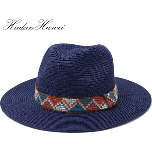 Summer Women Men Outdoor Beach Sun Protection Visor Hat with Wide Brim Lattice Belt Gentlemen Ladies Caps
