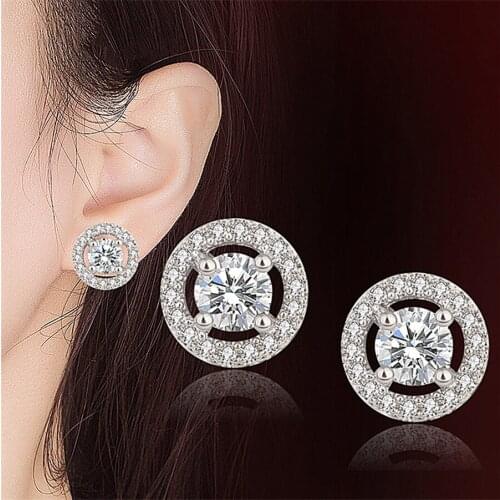 Korean Earrings 2020 Fashion Jewelry New Trendy Luxury Shinning Round Crystal Zircon Small Stud Earrings For Women Girls Gift