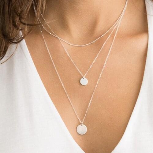 Stainless Steel Layered Necklace for Women Long Chain Coin Choker Jewelry