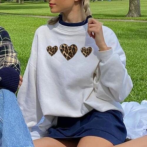 Fashion Sweater Pullovers For Women Top O Neck Long Sleeve Leopard Heart Pirnt Casual Breathable Clothes Sweate Women Female
