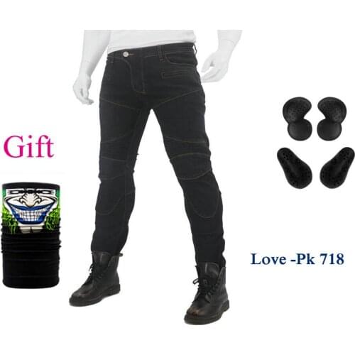 With four Pads Moto Jeans New pk718 Motorcycle Pants Men Riding Touring Motorbike Trousers Motocross Pants Blue/Black Pants