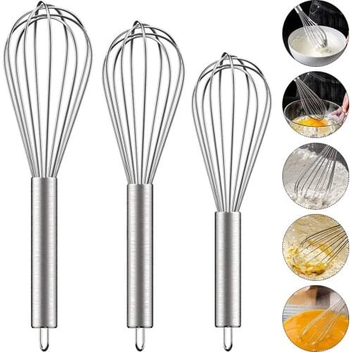 3 Pack Stainless Steel Whisk Set 6 Wire Whisks Kitchen Whisks Manual Egg Beater Blender Utensil Whisk Blending Whisking Beating