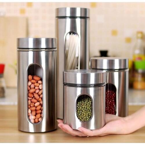 Stainless Steel Storage Bottle Jars For Coffee Bean Airtight Sealed Canister Coffee Flour Sugar Container Holder Can Storage Jar