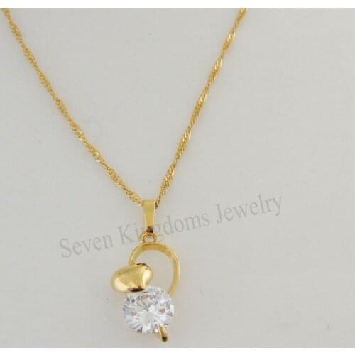 Foromance/ YELLOW GOLD GP OVERLAY 18" water wave NECKLACE&VIVID HEART CZ STONE HIGH SHINNING PENDANT