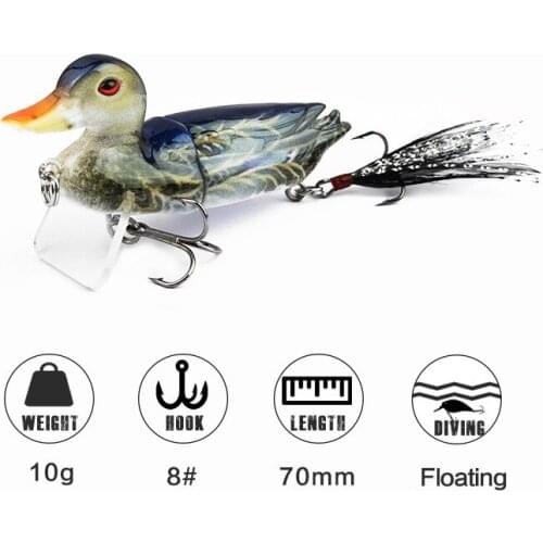 Bionic Duck Lure Fishing Bait Multi-section Lifelike Animal Model 7cm 10g 8# Simulation Duck Floating Fish Food