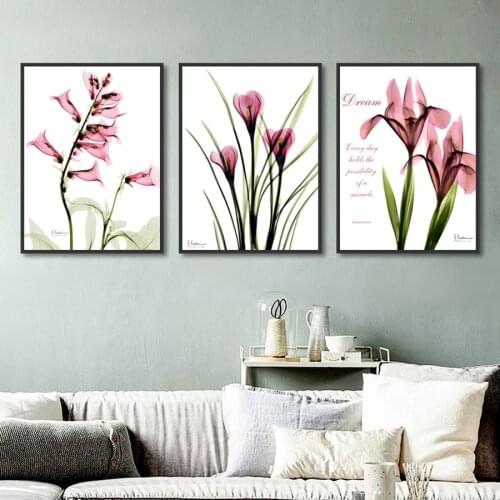 Nordic Transparent Purple Flowers Painting Simple Canvas Wall Art Prints Modern Home Decoration Living Room Modular Pictures