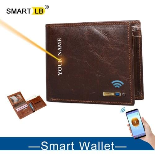 Smart Wallet GPS Record Wallet For Men Genuine Leather Wallets Bluetooth Short Credit Card Holders Mens Coin Purse