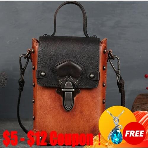 CGA 2021 New Retro Mobile Phone Bags Box Lock Small Genuine Leather Handbags For Women Cowhide Lady Shoulder Messenger Tote Bag