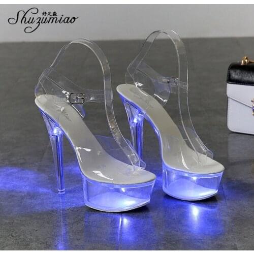 Light Up Glowing Shoes Woman Luminous Clear Sandals Platform Heels Clear High Heel Transparent Heels Stripper Wedding Bride Shoe