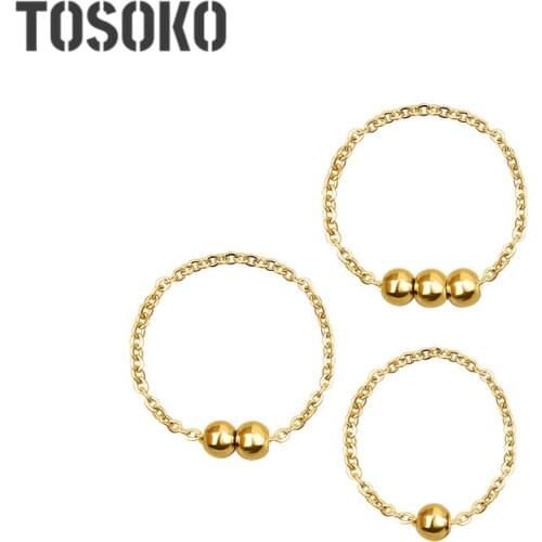 TOSOKO Stainless Steel Jewelry Ins Minimalist Lucky Little Steel Ball Ring Womens Fashion Tail Ring BSA185