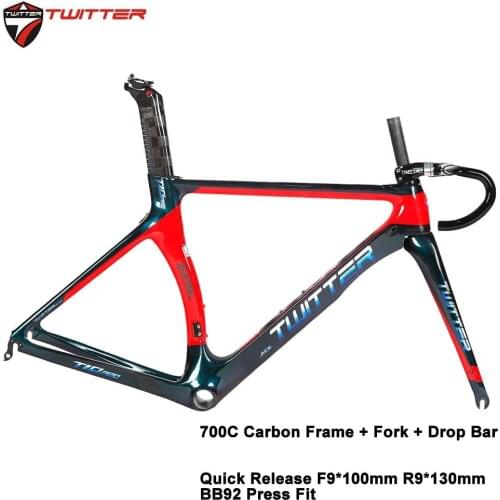 Twitter T10pro-discolor Road Bike Carbon Frame Fork Seatpost Bend Handlebar 4 In 1 700c Frame Carbon 44*54 Tapered Headset