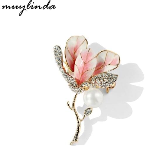 Muylinda Tulip Flower Enamel Pin Broach Rhinestone Crystal Women Brooches And Pins Jewelry Scarf Clip muylinda