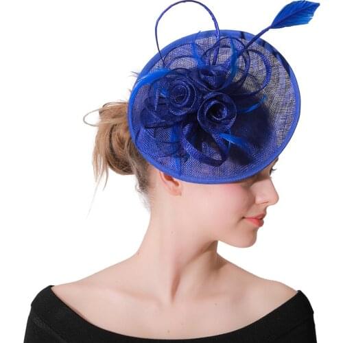 Elegant Royal Blue Fascinator Hats Wedding Headwear Women Hair Clips Derby Show Event Hair Accessories Ladies Headpieces Clips