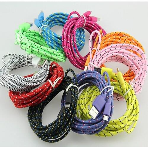 1M 2M 3M Cable for iphone round Fabric USB Braided Wire Data Sync Cloth Woven Colorful Cord Woven Cable for samsung 5pin 100pcs