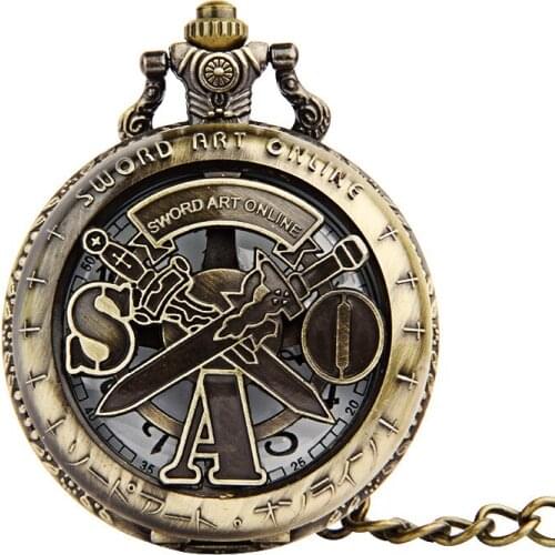 1157) 12pcs/lot Vintage Antique bronze sword art SAO rotary Pocket Watch Necklaces, free shipping