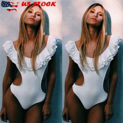 2019 Sexy Women One Piece Swimsuit Ruffle Monokini Solid Swimwear Push Up Bathing Suit Padded Swimming Costume Beachwear