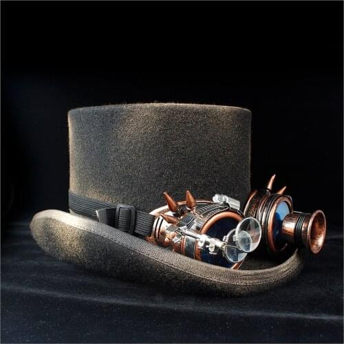 2019 Retro Women Men Steampunk Top Hat 100% Wool Gear Glasses Topper Fedora Hat Magician Shower Party Hat
