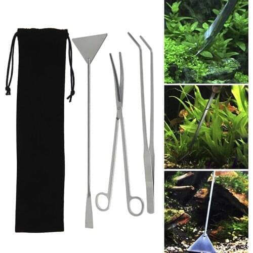 3Pcs/Set Aquatic Plants Maintenance Kit Aquarium Tank Cleaning Tools Stainless Steel Fish Tank Scissor Tweezer With Bag