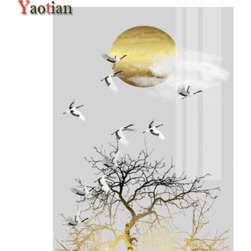5D Diamond Painting Golden Sun Abstract Tree And Bird Rhinestone DIY Diamond Embroidery Full square Drill Cross Stitch Kit Decor