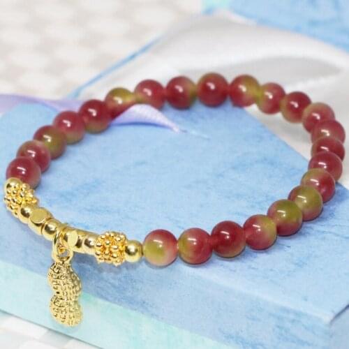 Charms peanut accessories 6mm natural jades stone mix-color chalcedony round beads jewelry bracelet for women 7.5inch B1913