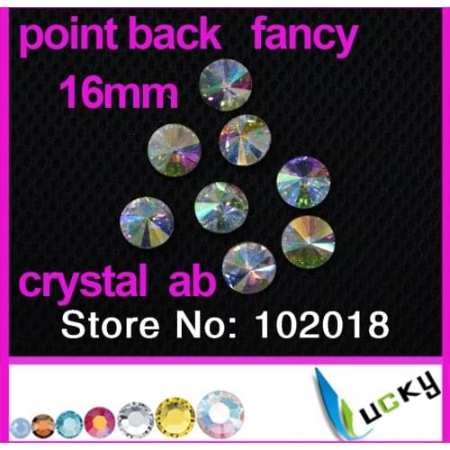 Free shipping! 100pcs 16mm Crystal ab Color Point back Fancy rhinestones Rivoli sew on strass crystal for wedding