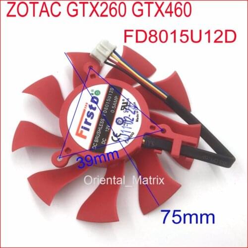 Free Shipping FD8015U12D 12V 0.5A 75mm For ZOTAC GTX260 GTX460 Graphics Card Fan 4Pin