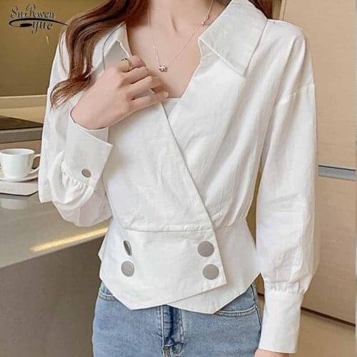 Chic Sequin Long Sleeve Women Turn-down Collar Solid White Shirt 2021 Autumn New Fashion Korean Style Elegant Slim Blouse 11299