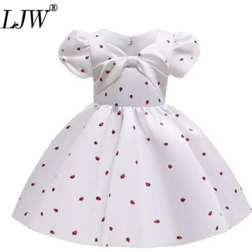 Childrens Dress Girls' new girls' fluffy skirt bubble sleeve strawberry print Princess Dress summer casual dress