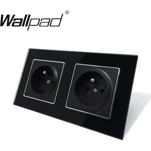 New Arrival CE Wallpad Luxury Black Crystal Glass French Socket 156*86mm Double 16A Plug French Wall Socket with Clip Mounting