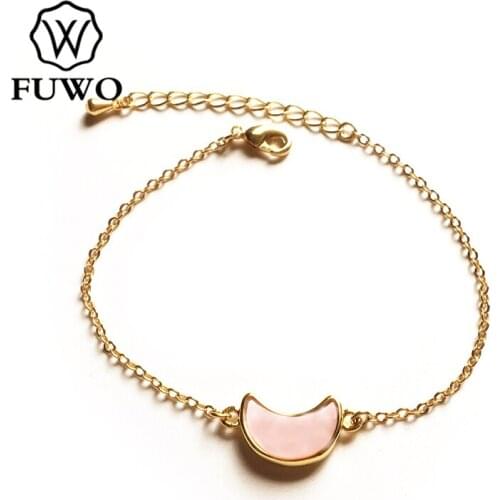 FUWO Fashion Seashell Crescent Bracelet With 24K Gold Filled Brass Chain Pink/White/Black/Abalone Shell Bracelet Jewelry BR519