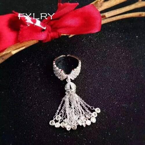 FXLRY Luxury White Color micro-inlaid AAA zircon adjustable Tassel Rings for Women Wedding Banquet Bridal Fashion Jewelry