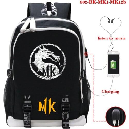 Hot sale Mortal Kombat Backpacks USB Charging Knapsack Schoolbag Boys Girls Book Bag Teens Backpack Casual Travel Bag Mochila