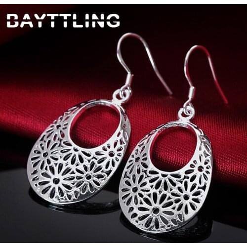BAYTTLING 925 Sterling Silver Exquisite Hollow Flower Drop Earrings For Woman Luxury Glamour Party Gift Wedding Jewelry