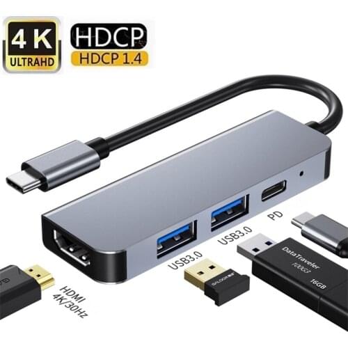 50set 4 in 1 USB 3.1 Type C to HDMI USB 3.0 HUB Combo Adapter Converter PD Charger port For Macbook Samsung huawei