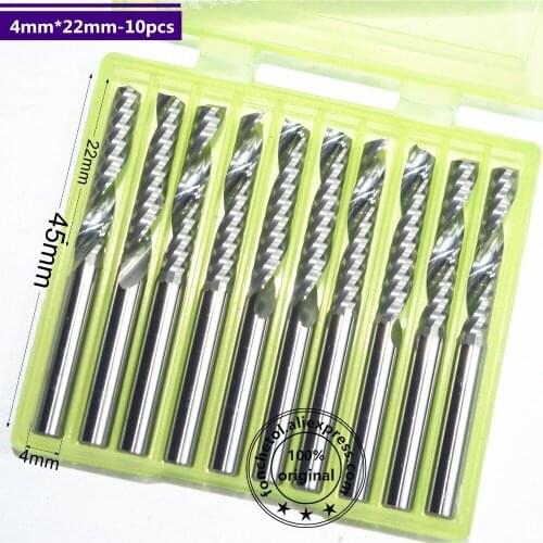 10PCS-4mm*22mm,CNC Solid carbide end mill,woodworking router bit,1 flute spiral end mill,Cutters for wood,PVC milling cutter